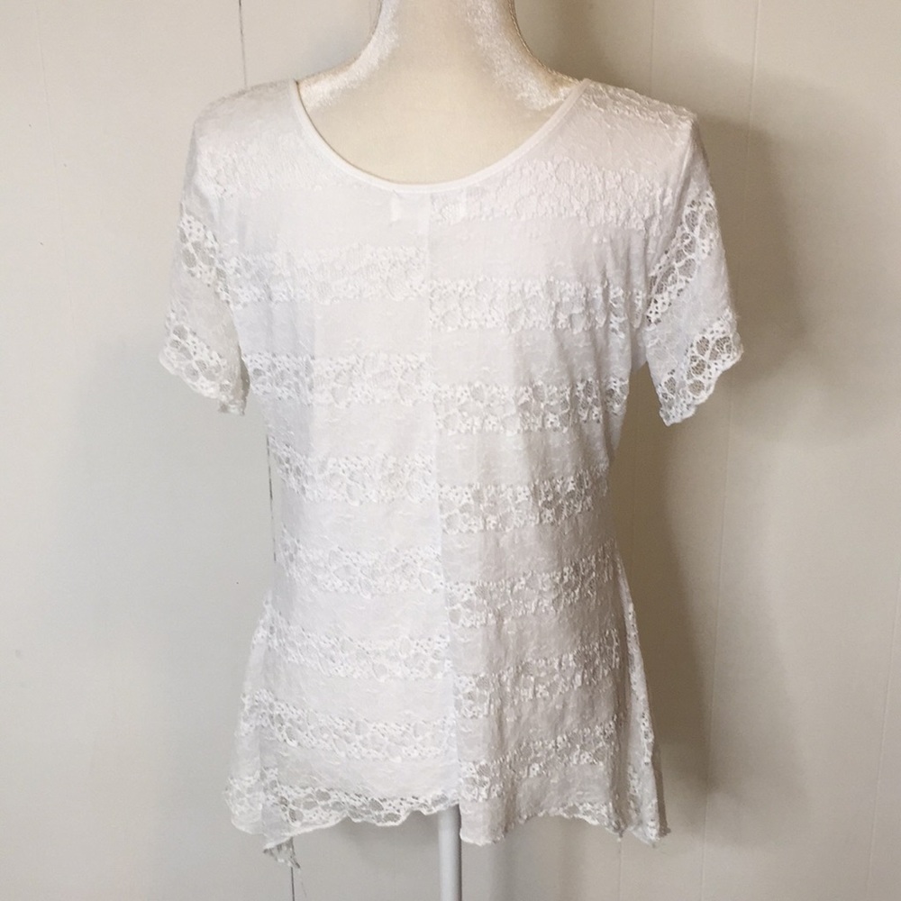 Eve and Maddie Blouse Sz L White Lace Shirt Lined - Picture 2 of 7